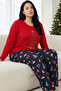 Red New Year's Themed Cotton Lycra Large Size Oversized Knitted Pajama Set26240934