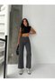 Women's High Waist Smoked Linen Boyfriend Style Wide Legs - 2