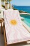 Bohemian Pink Sun Wave Line Patterned 70X150 Beach Towel - Digital Printed Bath Towel
