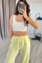 Women's Yellow Linen Lace-Up Elastic Waist Wide Leg Long Trousers with Side Pockets - 3