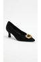 Favyen Women's Pointed Toe Thin Heel Gold Buckle Detailed Textured Mini Heeled Office Daily Casual Shoes - 6