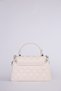 Stylish Design Women's Hand and Shoulder Bag with Quilted Embroidery, Stone and Logo Detail, Cream Color - 2