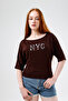Wide Collar Embroidery Detailed Basic T-Shirt