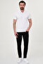 Knitted Patterned Slim Fit Zippered Polo Collar Short Sleeve Men's T-Shirt Ecru - 36895.26Y - 3