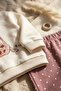 Aura Bloom Rabbit Patterned Cream Sweatshirt and Polka Dot Dusty Rose Pants 2-Piece Baby Set - 100% - 4