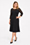 Women's Plus Size Black, Roba and Sleeves Sequin Detailed, Crew Neck Dress 65N39603
