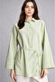 H1868Axgn1172 Green 100% Cotton Regular Fit Flared Long Sleeve Mint Green Tunic