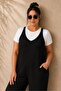 Women's Plus Size V-Neck Pocketed Back-Tie Inner White T-Shirt 2-Pack Aerobin Wide-Leg Jumpsuit Set (Not Stretchy) - 2