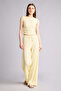 H8059Axyl149 Yellow Slim Fit Crew Neck Wrinkled Textured Blouse - 4