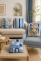 Blue Floral Lamb Patterned 4-Piece Throw Pillow Cover Set - 2