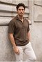 Como 100% Cotton Brit Detailed Short Sleeve Polo Collar Men's Shirt - Brown - 3