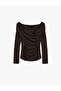 Asymmetric Collar Long Sleeve Gathered Blouse