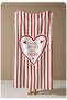 Red and White Striped More Amore Per Favore Heart Patterned 70X150 Beach Towel - Digital Printed Fade-Resistant Bath Towel - 4
