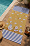 Mustard Yellow Blue Striped Cute Duck and Cloud Patterned 70X150 Beach Towel - Cotton Bath Towel - 3