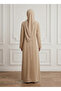 Sand Beige Front Zip Nida Abaya with Inside Belt & Pockets - 4