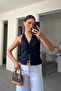 V-Neck Ruffled Blouse - Dark Blue - 5