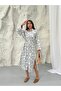 Floral Jacquard Buttoned Belted Shirt Dress 9116 - Anthracite - 3