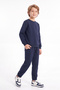 Boy's Plain Crew Neck Double Pocket Tracksuit Set - 2