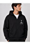 Men's Black Hooded Zip-Up Oversized Brushed Inside Printed Sweatshirt Winter School Cardigan - 3