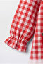 Girl's Red Checkered Strawberry Embroidered Collared Dress - 5