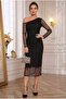 One-Shoulder Transparent Tulle Sleeves Midi Plain Evening Dress