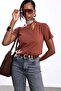 Brown Crew Neck Slim Cotton T-Shirt - 2