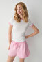 Olya Women's Round Neck T-Shirt with Contrast Collar and Cuff in White / Pink - 4
