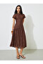 Brown Short Sleeves Lace A-Line Midi Dress - 3