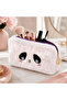 Plush Pen Holder and Makeup Bag Zippered Multi-Purpose Organizer Bag White