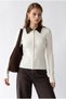 7043 Women's Denim Collared Zippered Ribbed Knit Cardigan Natural - 4