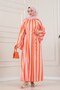 Thick Striped High Collar Dress-Orange - 5