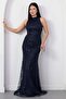 Halter neck beaded tulle dress 41091 - 3