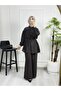 3022 Waist-Tied Belt - Collar Detailed Peplum Trouser Suit - 2