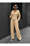 Women's Sporty Stylish Zippered Three-Thread Non-Printed Fabric Top and Bottom Tracksuit Set 0057