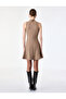 Slim Fit Sleeveless High Neck Flared Mini Dress with Stitching Detail - 4