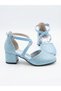 Blue Glitter Cross Buckle Girls' Heeled Shoes - 4