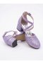 Purple Glitter Cross Buckle Girls' Heeled Shoes - 2