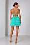 Women's Layered Tulle Ruffled Rope Strap Low Waist Mini Evening Dress - 2