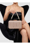 Rosegold Pearl Handle Striped Laser Patterned Women Evening Dress Bag Wedding Engagement Graduation