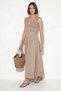 Women's High Waist Gathered Detailed Flared Skirt De Beige - 3