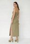 Women's Strapless Maxi Mint Green Dress with Floral Accessories and Slit Detail - 6