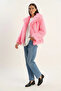 Women's Wide Collar Lined Short Faux Fur Candy Pink Jacket - 3