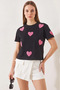 Women's Heart Embroidered Basic t Shirt Black - 4
