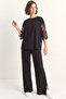 Women's Lace Sleeves Oversize Basic t Shirt Elastic Waist Loose Pants Bottom Top Modal Black Set - 4