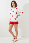 Women's Heart Embroidered White Sweatshirt - 2