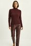 Women's Stand Collar Double Zipper Closure Knitwear Burgundy Cardigan - 7