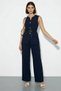 Women's Belt Detailed Vest and Palazzo Trousers Navy Blue Top and Bottom Set - 4