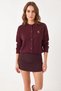 Women's Embroidered Buttoned Knitwear Burgundy Cardigan - 7