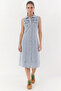 Women's Waist-Fitted Flap Pockets Zero-Sleeve Buttoned Denim Ice Blue Dress - 3