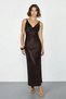 Women's Accessory Detailed Strappy Tie-Back Satin Long Bitter Brown Dress - 2